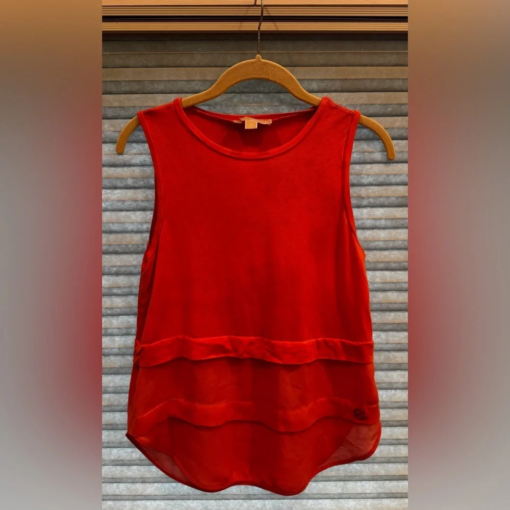 Michael Kors Coral Layered Chiffon Knit Top - Size XS
